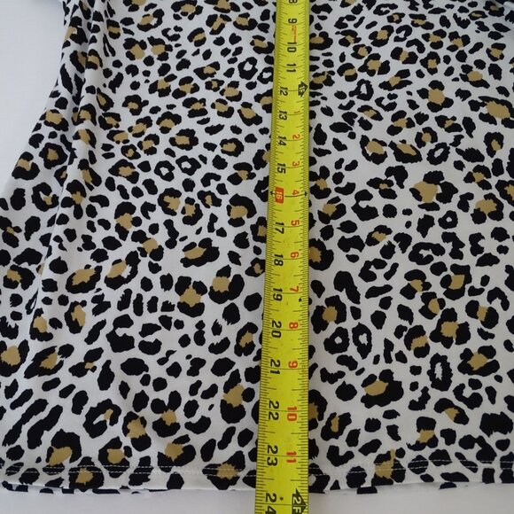 Les Amis Leopard Animal Print Ruffle Short Sleeve Top Women Size L Crewneck - Picture 9 of 9